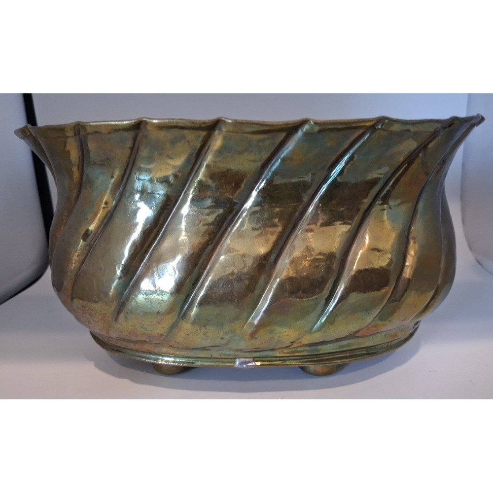 Vintage Brass Italian Style Footed Planter Cache pot Large 9"